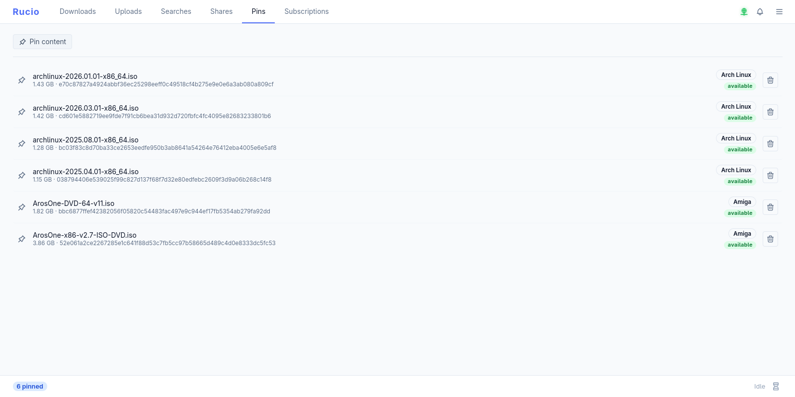 Pinned content kept available on the node